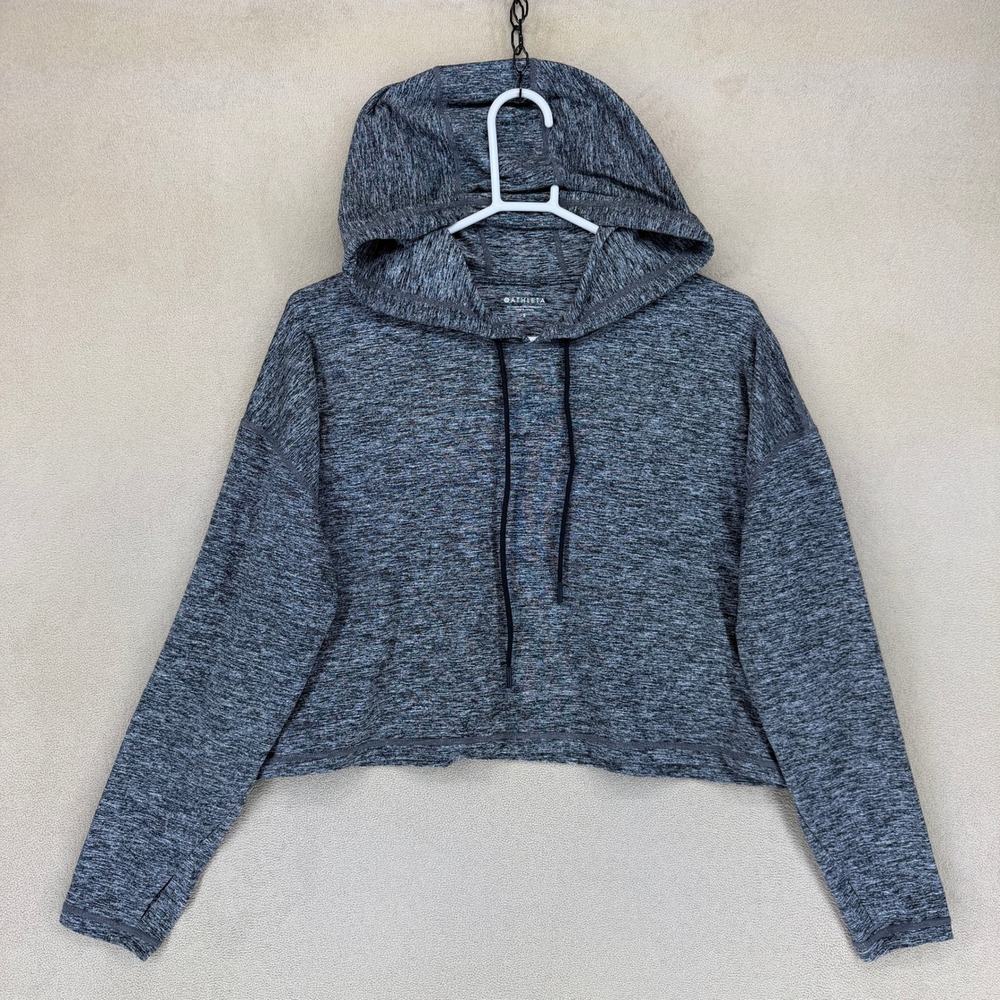 Athleta‎ Heather Gray Cropped Hoodie Athletic Performance Thumbholes Size Small